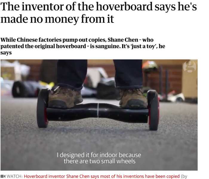 Snapshot from Guardian's interview with Shane Chen on Hoverboard invention